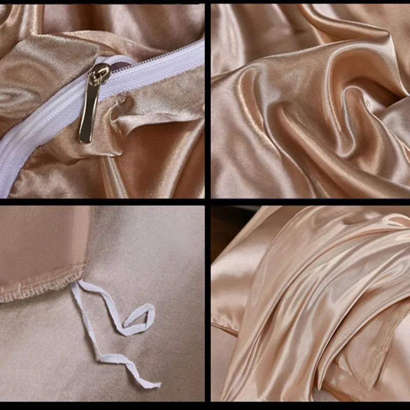 Afralia™ Satin Faux Silk Duvet Cover Set - Luxurious European Style Bedding