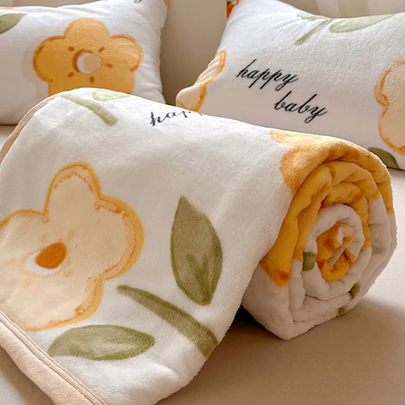 Afralia™ Flower Printed Milk Velvet Blanket: Soft Sofa Cover for Winter Warmth