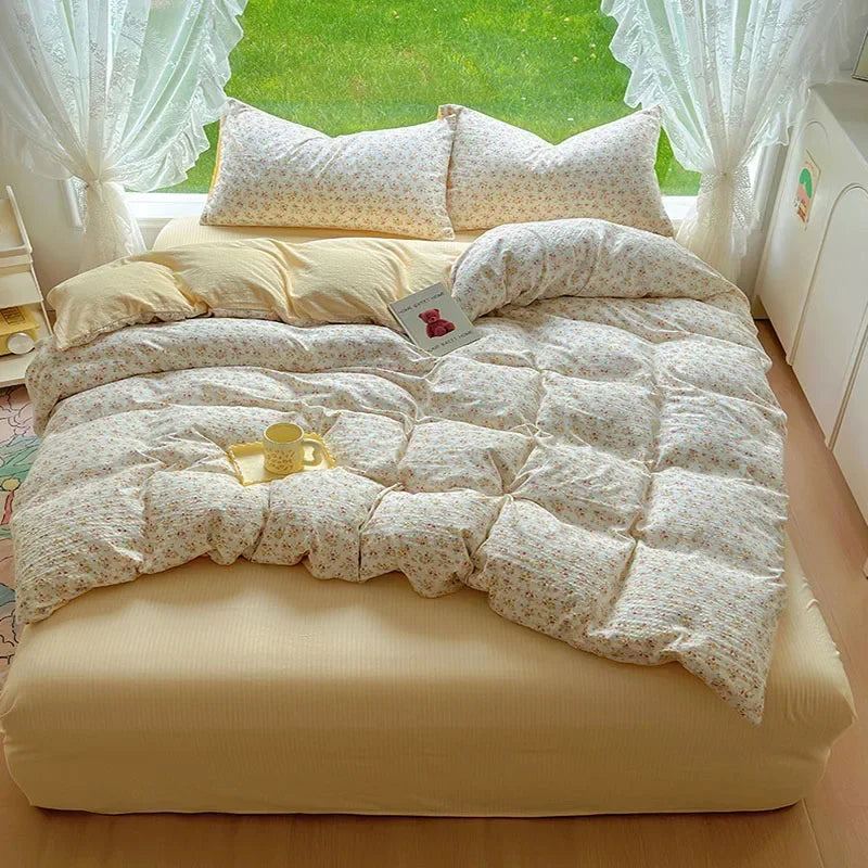 Afralia™ Floral Printed Cotton Bed Set: Cute, Soft, Comfortable 4-Piece Duvet Cover & Sheet