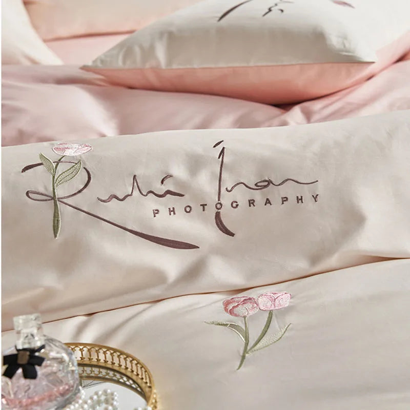 Afralia™ Luxury Cotton Embroidered Bedding Set for Romantic Bedroom - High Quality Quilt Set