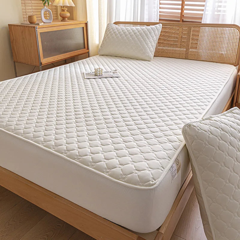 Afralia™ Waterproof Quilted Mattress Cover - Non-Slip Solid Color Bed Sheet