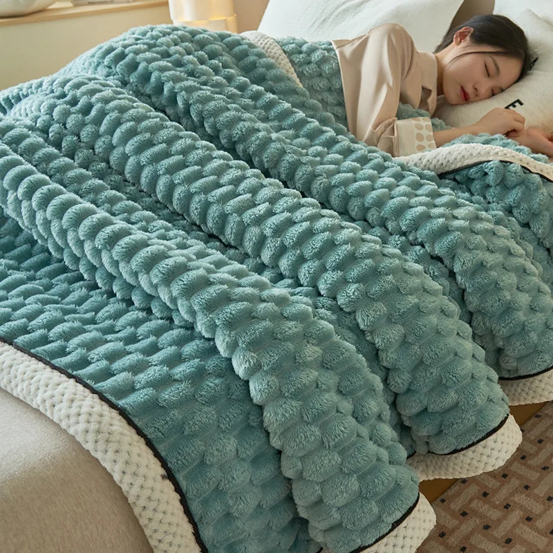 Afralia™ Double-Layer Coral Fleece Blanket: Super Soft Queen King Quilt for Winter