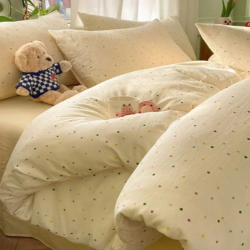 Afralia™ Small Floral Print Double-Layer Yarn Bedding Set - Super Soft Duvet Cover Kit