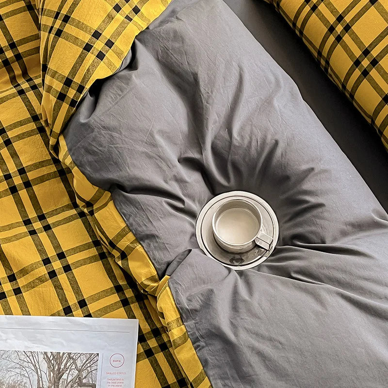 Afralia™ Striped Gird Cotton Bedding Set: Skin-Friendly & Non-Fading for All Seasons