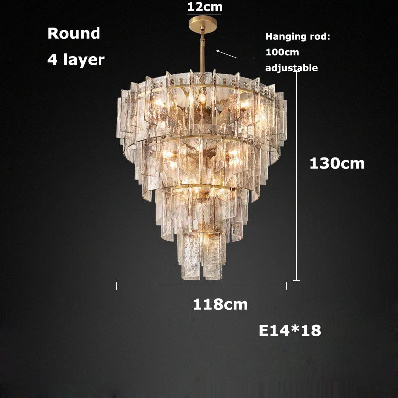 Afralia™ LED Gold Smoky Gray Glass Chandelier - Creative Living Room Ceiling Fixture