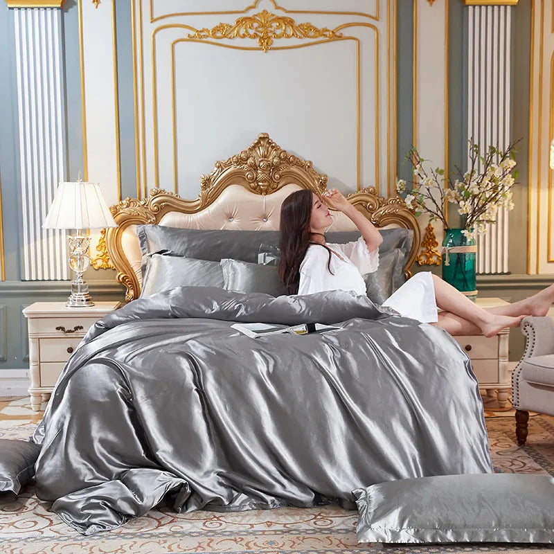 Afralia™ Luxe Satin Silk Duvet Cover Set | Soft Skin-Friendly Comforter with Pillowcase