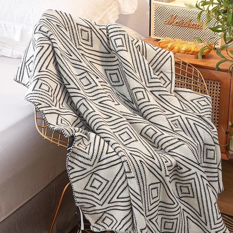 Afralia™ Grey Knitted Woolen Blanket: Nordic Style, Comfortable & Versatile Summer Sofa Throw