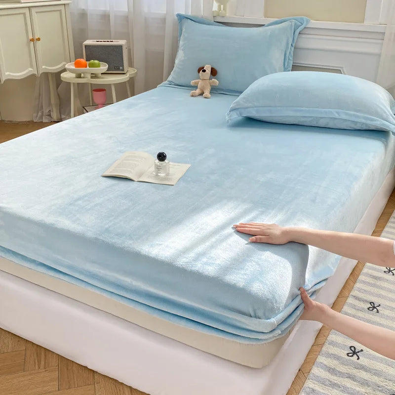 Afralia™ Winter Milk Velvet Fitted Sheet Set - Soft & Warm Mattress Cover
