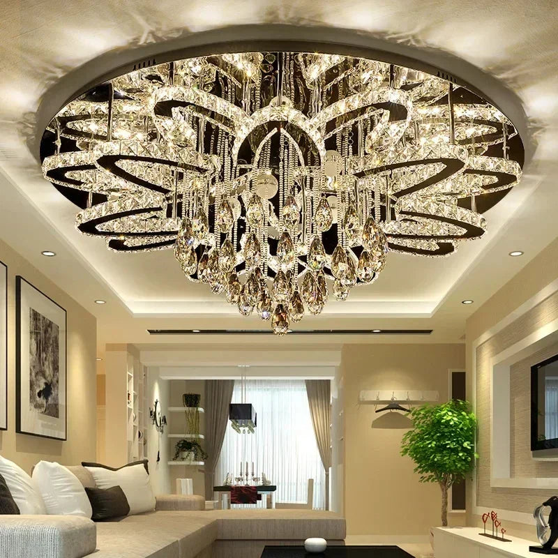 Afralia™ Crystal Stainless Steel LED RGB Chandelier for Modern Foyer & Living Room