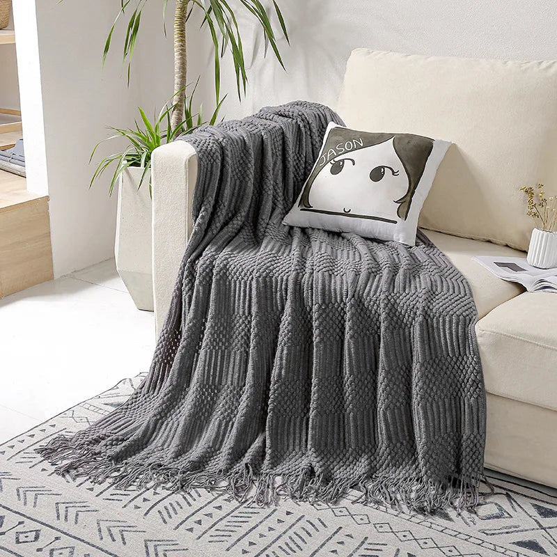 Afralia™ Chunky Knit Blanket with Tassels - Oversized Farmhouse Throw Bedspread