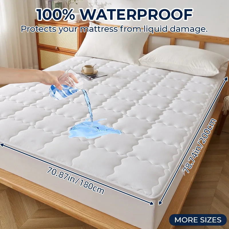 Afralia™ Geometric Quilted Fitted Sheet- Solid Color Mattress Cover-Queen King
