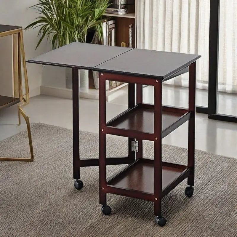 Afralia™ Solid Wood Dining Table Folding Side Cabinet with Storage Shelf