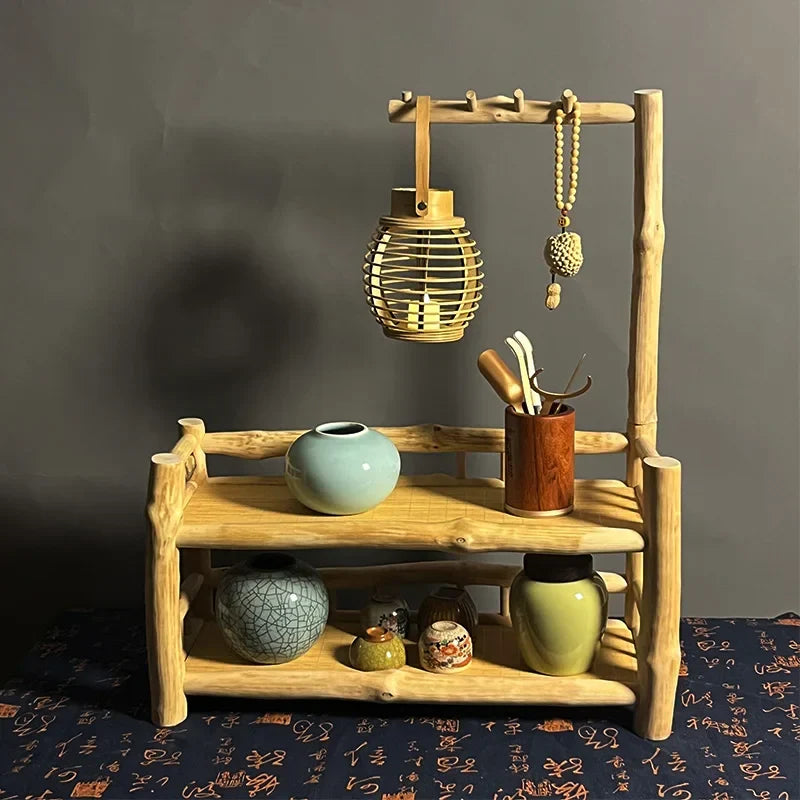 Afralia™ Modern Solid Wood Tea Set Organizer Multi-functional Tea Display Shelf