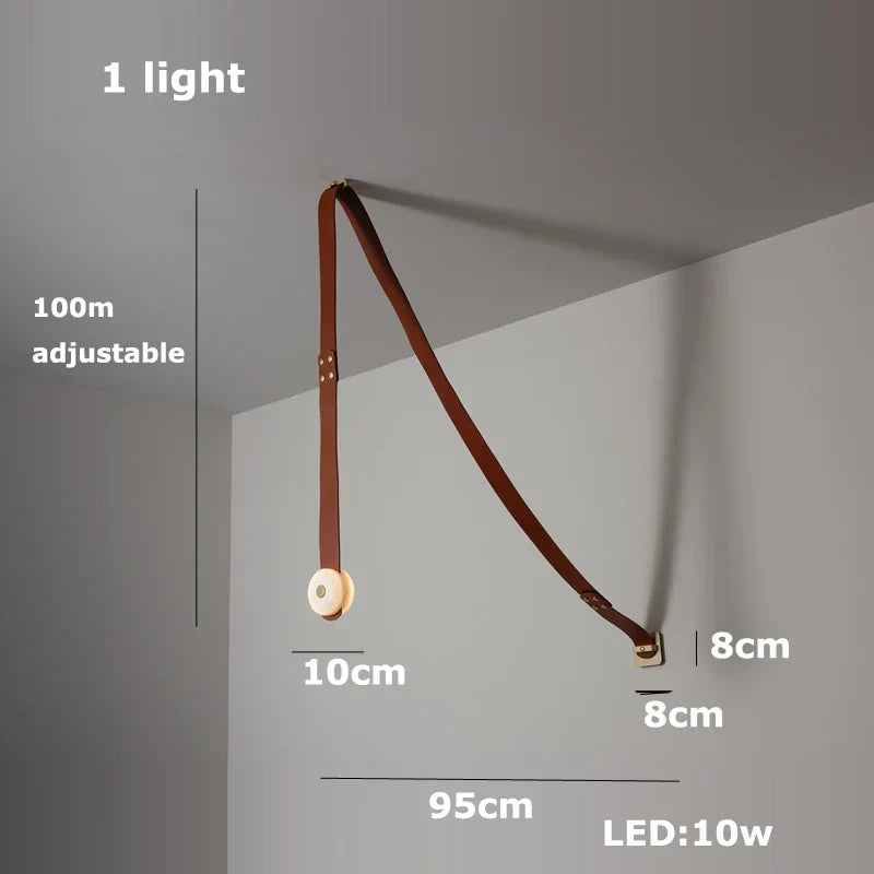 "Afralia™ Leather Belt LED Chandelier: Artistic DIY Hanging Lamps for Living Room"