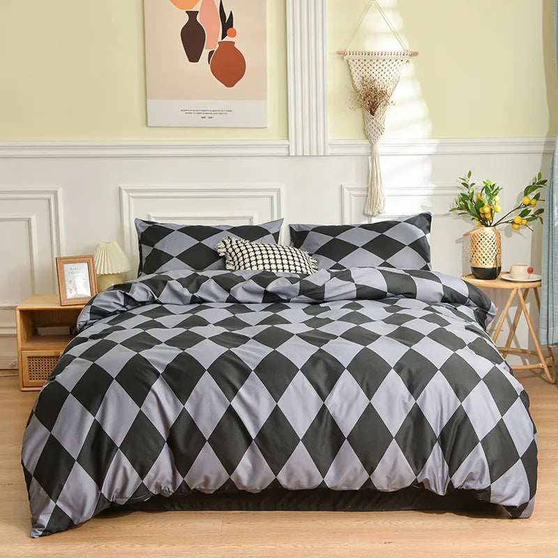 Afralia™ Geometric Stripes Printed Bedding Set: Duvet Cover, Bed Sheets, Pillowcases