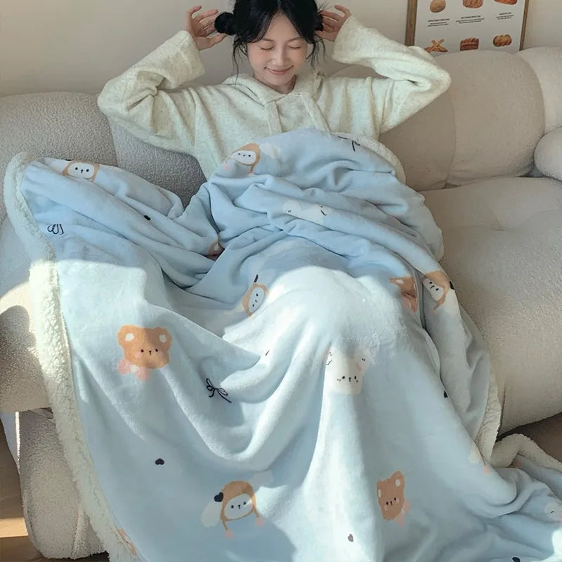 Afralia™ Korean Cartoon Plush Blanket, Soft Nap Sofa Cover for Home Dormitory