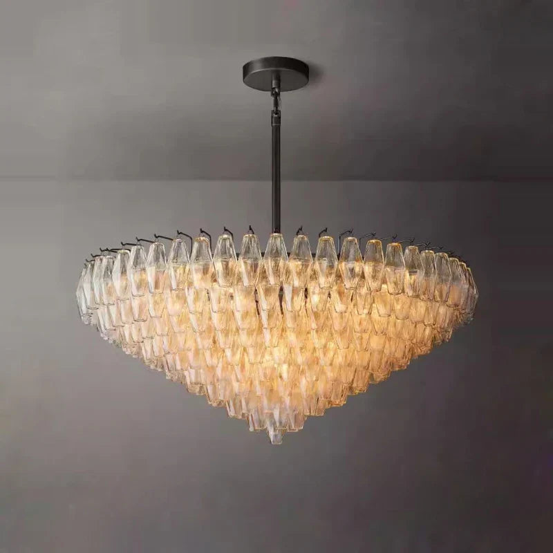 Afralia™ Art Deco Glass Shade Brass LED Chandelier - Luxury Black Dining Room Ceiling Light