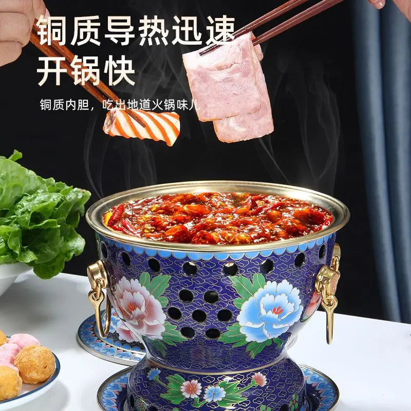 Afralia™ Mini Enamel Hotpot with Alcohol Burner, Pure Copper Single Serving Oil Boiler