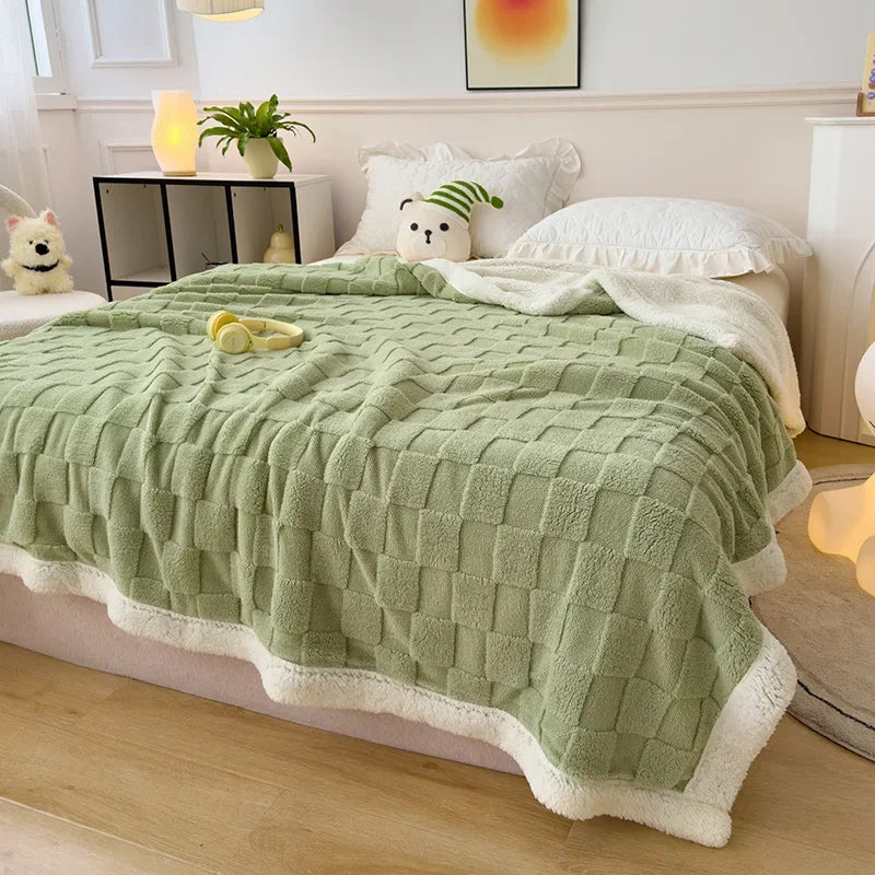 Afralia™ Checkerboard Lambs Wool Blanket, Cozy & Soft Throws for Sofa & Bed