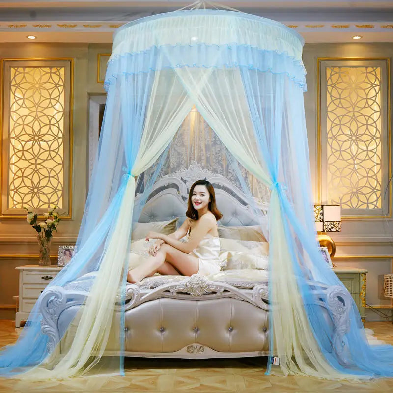 Afralia™ Color Blocked Ceiling Mosquito Net with Lace Decoration, Rotating Strap, Insect Proof Bed Curtain