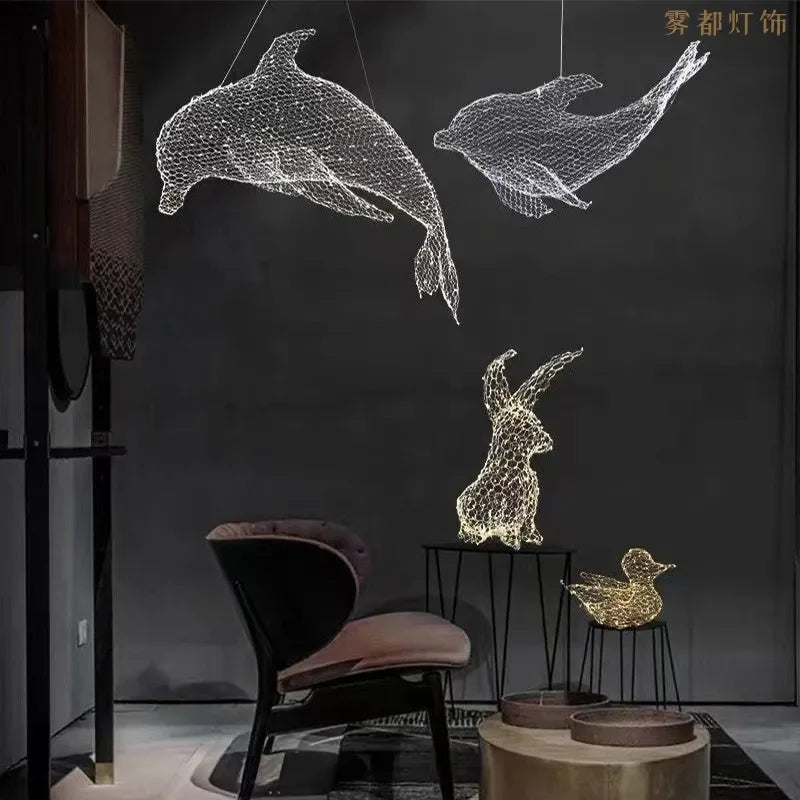 Afralia™ Fish-shaped Iron Net Pendant Lights, Industrial Style for Stores and Coffee Shops