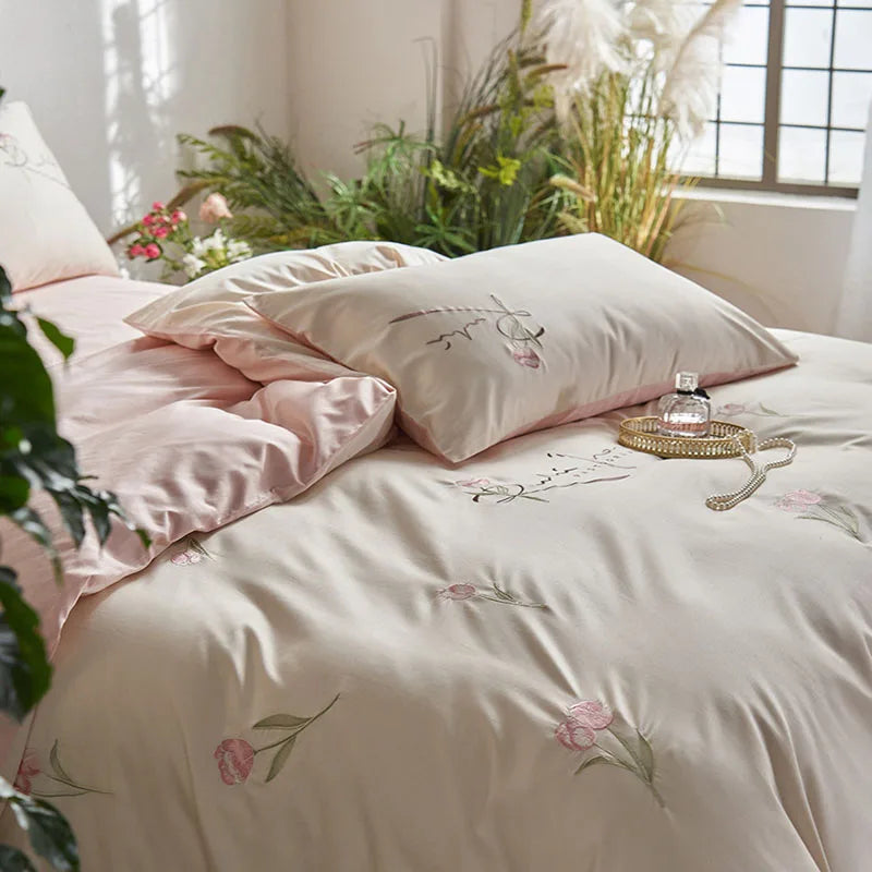 Afralia™ Luxury Cotton Embroidered Bedding Set for Romantic Bedroom - High Quality Quilt Set