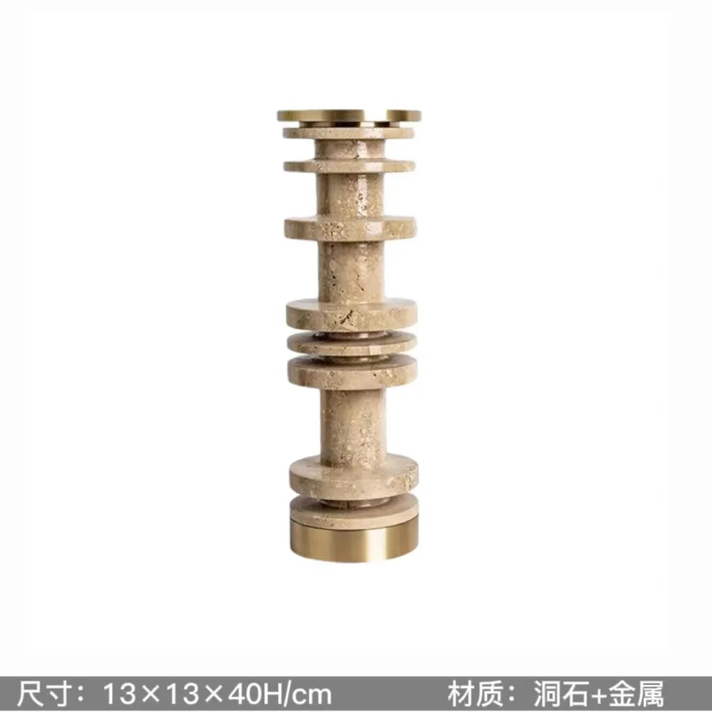 Afralia™ Marble Candle Holder with Metal Base Luxury Home Decor Beige Brown Travertine