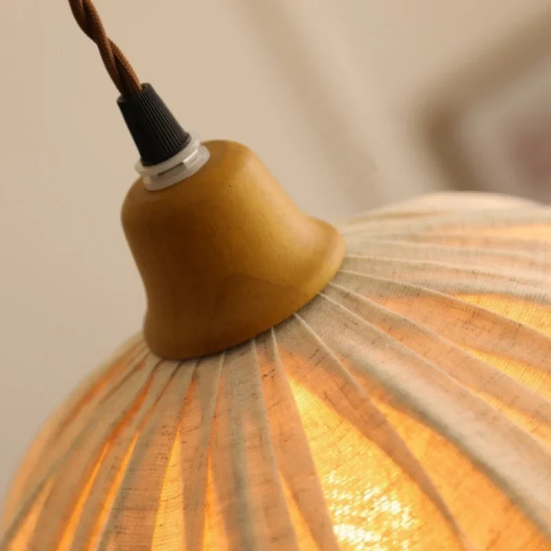 Afralia Beige Cloth LED Pendant Light: Vintage Japanese Style for Kitchen, Dining, and Living Room
