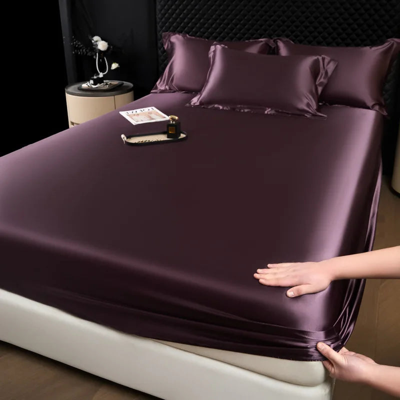 Afralia™ 100% Mulberry Silk Fitted Sheet Set with Pillowcase - Luxury Solid Color Silk Bed Linen