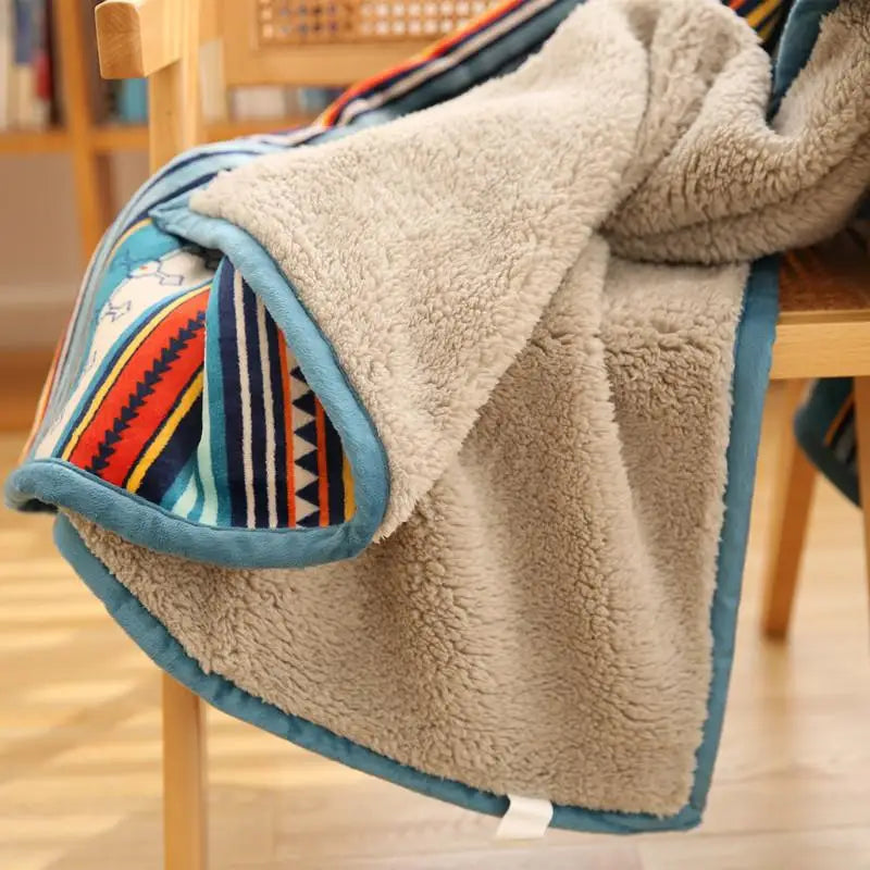 Afralia™ Bohemian Winter Blanket, Double-Layer Coral Fleece, Thick & Warm for Sofa Nap