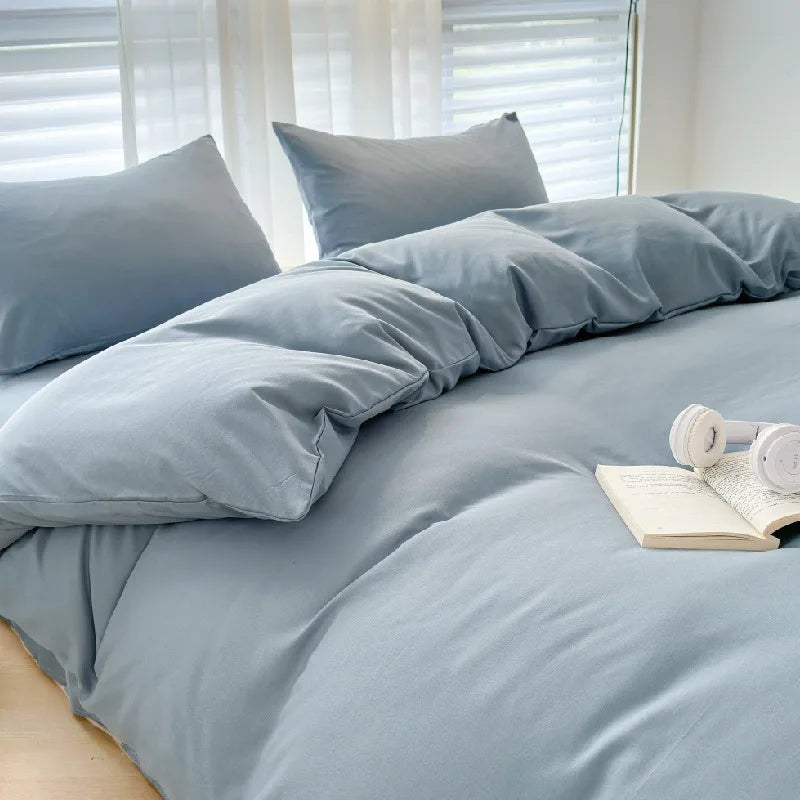 Afralia™ Solid Color Duvet Cover Set - Queen King Full Size Flat Sheet Bedding