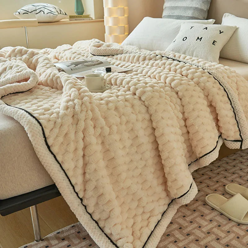 Afralia™ Double-Layer Coral Fleece Blanket: Super Soft Queen King Quilt for Winter