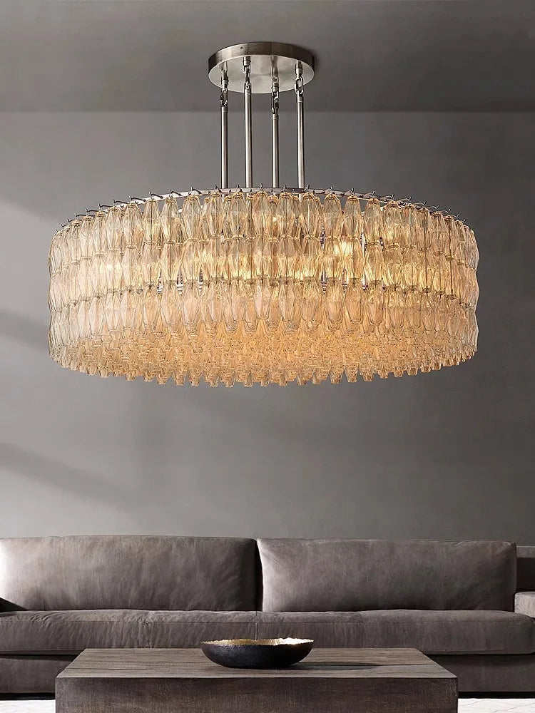 Afralia™ Luxury Glass Shade LED Chandelier in Brass and Black for Modern Dining Room