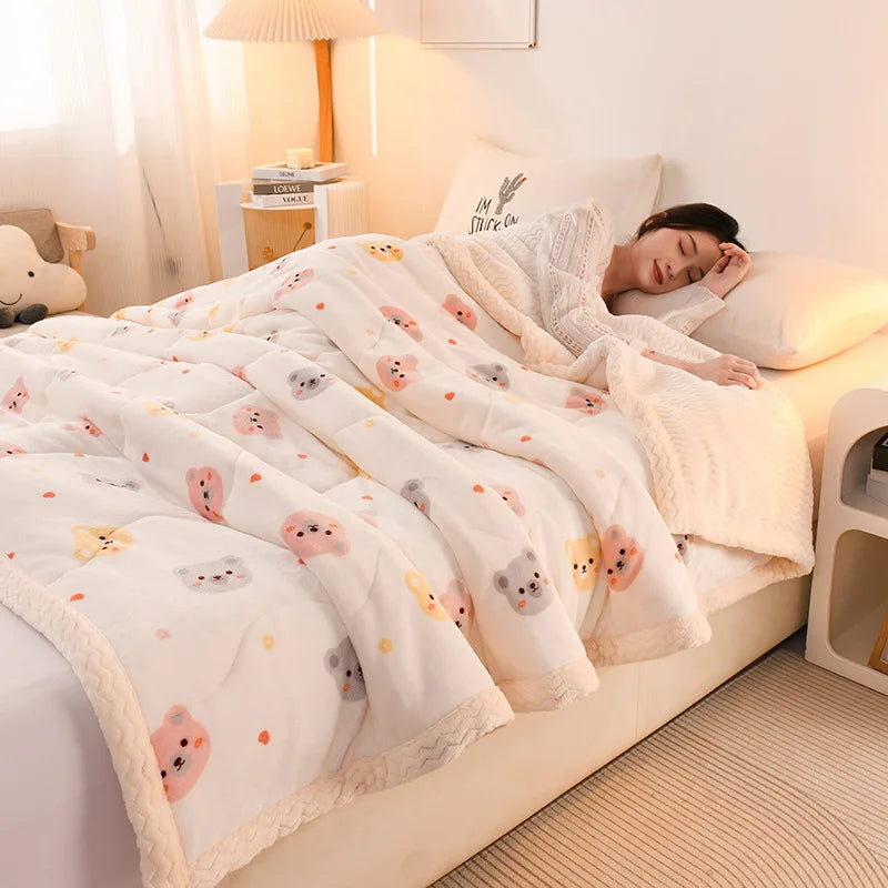 Afralia™ Soft Warm Fleece Printed Blanket - Cozy Lamb Wool Single Duvet