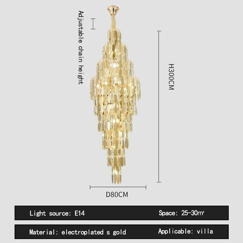 Afralia™ Crystal Luxury Chandelier for Villa Hotel Living Room Spiral Staircase