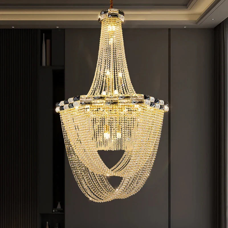 Afralia™ Crystal Light Villa Duplex Luxury Pendant Lamp for Living Room & Hotel Lobby