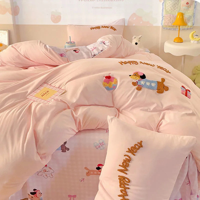 Afralia™ Cotton Bedding Set Cute Pattern Soft Comforter Single/Double Size Duvet Cover