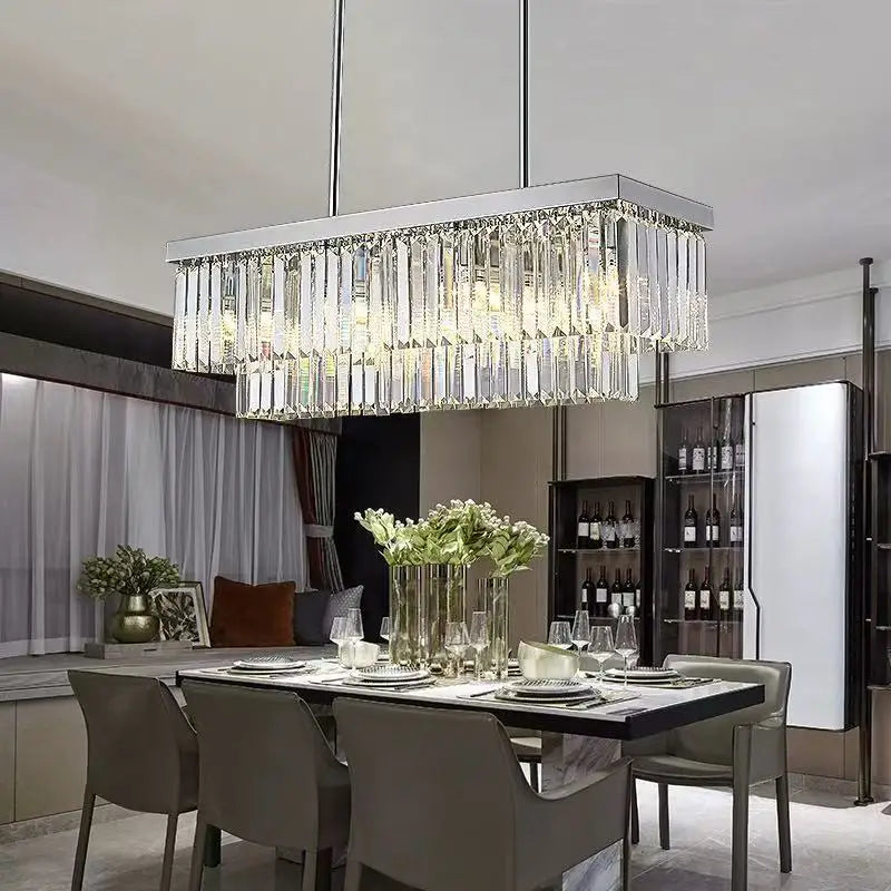 Afralia™ Silver Crystal Chandelier: Modern Luxury LED Pendant for Dining Room & Kitchen Island