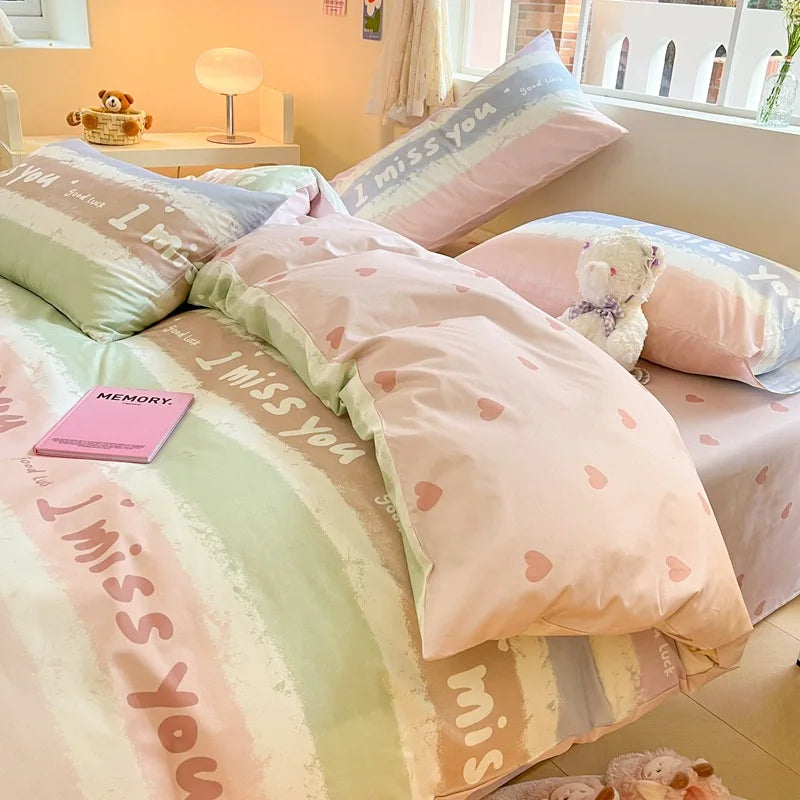 Afralia™ Cotton Cartoon Printed Bed Set with Non-Fading Floral Patterns for Adults