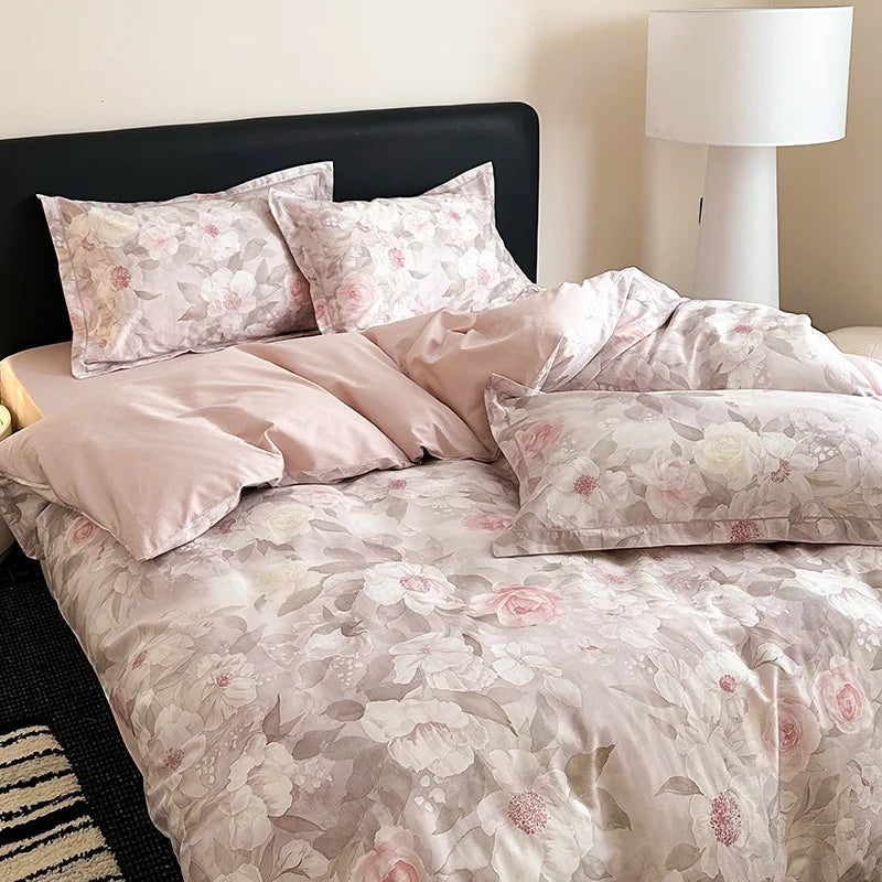 Afralia™ Satin Flower Fitted Sheet Set - Luxury 100% Cotton Print Bedding Set