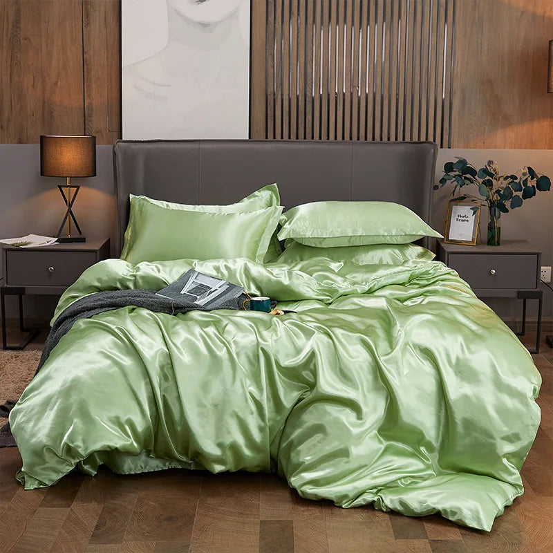 Afralia™ Solid Color Ice Rayon Cooling Bedding Set - King/Queen Size Skin-Friendly Fitted Sheet