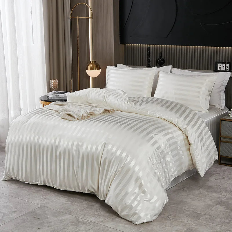 Afralia™ Satin Striped Silk Comforter Cover | High-End Queen King Bedding | Solid Color Luxe Duvet