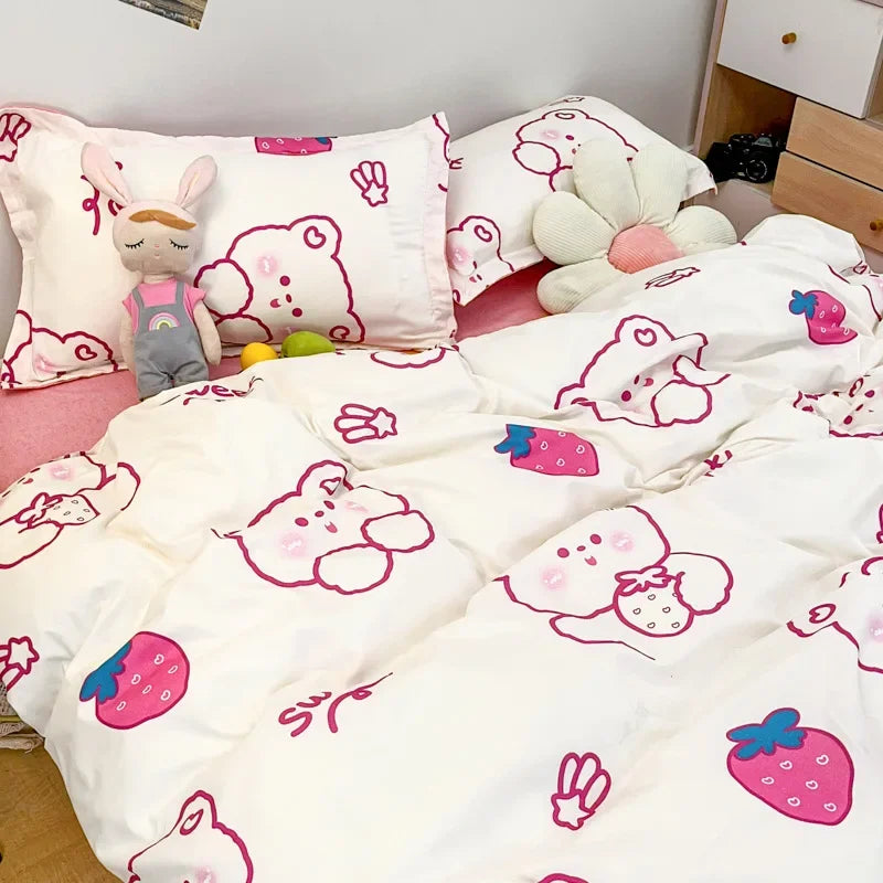 Afralia™ Cute Cartoon Printed Bedding Set | Washed Skin-Friendly | Queen/King Size