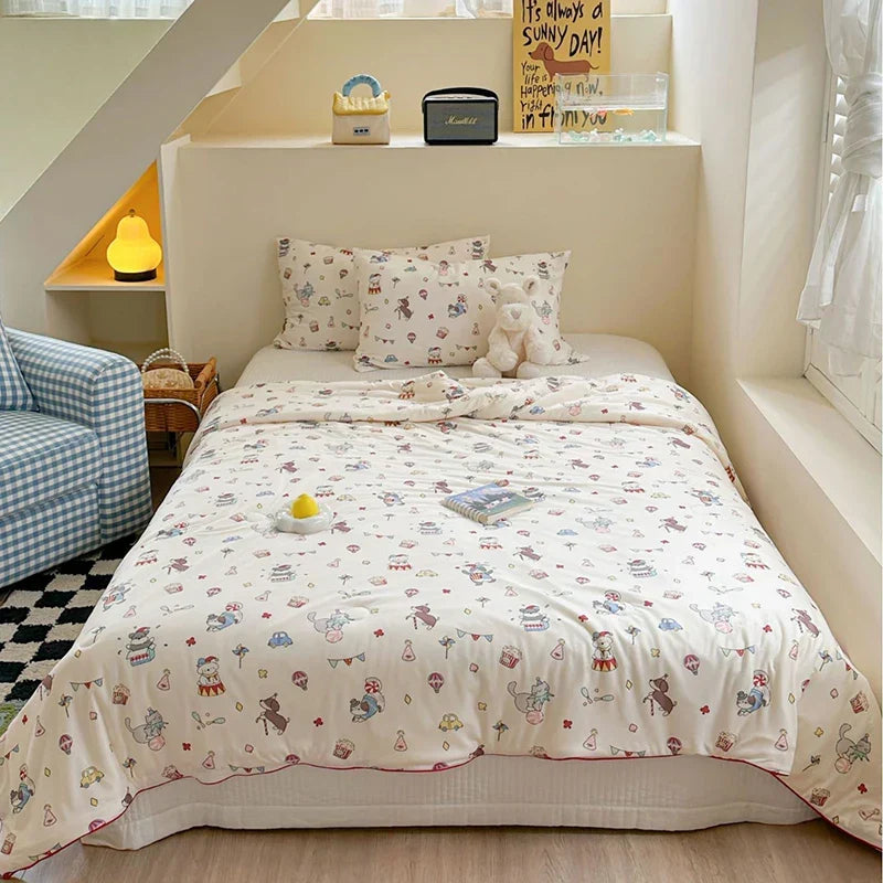 Afralia™ Cartoon Patchwork Summer Cooling Blanket Lightweight Air Condition Comforter