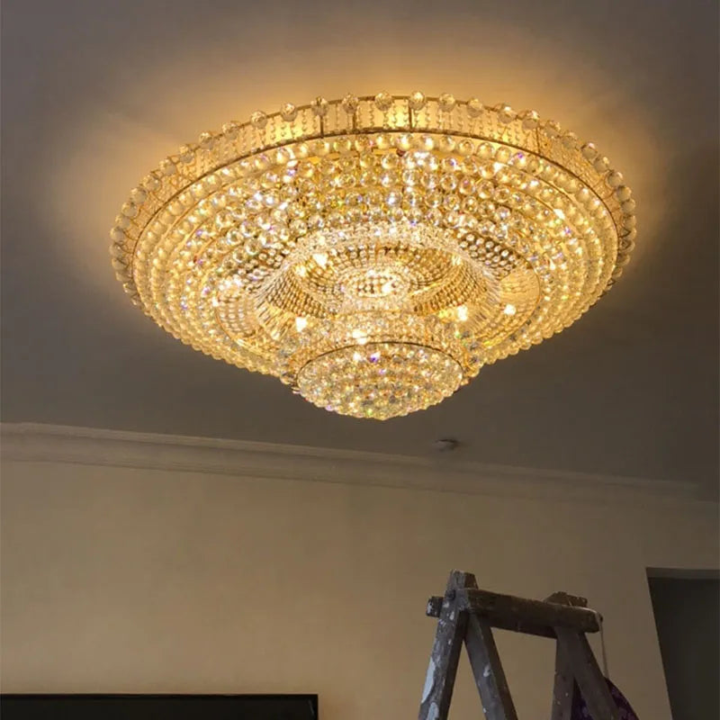 Afralia™ Golden Crystal Ceiling Chandelier for Elegant Hotel and Living Room Decor