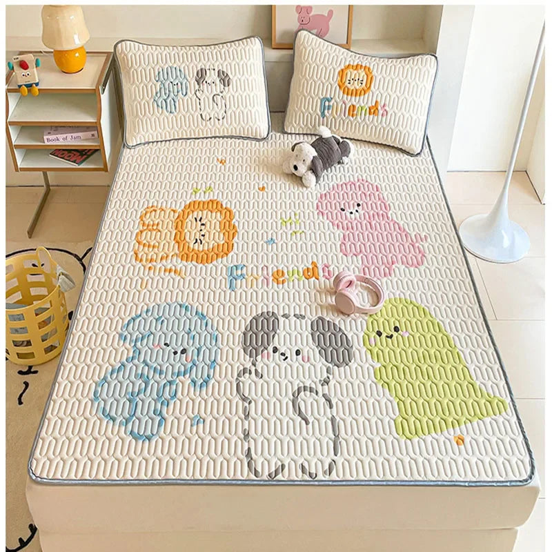 Afralia™ Cartoon Pattern Latex Mattress Set for Home, 3-Layer Rebound Soft Breathable Bed Sheets