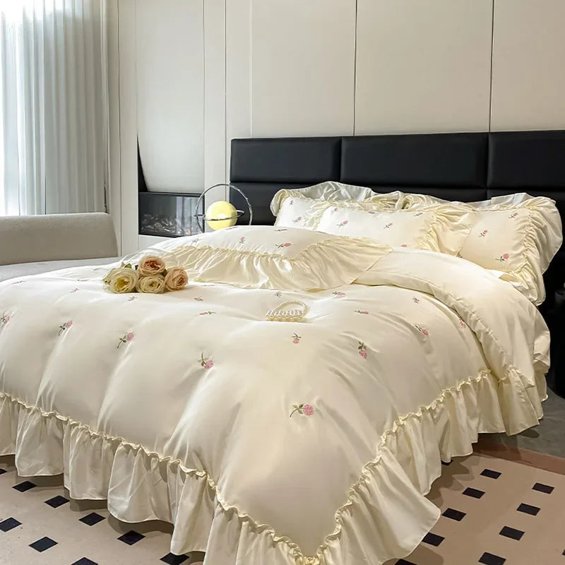 Afralia™ Lace Embroidered Cooling Comforter Cover Set - Silky Cozy Bedding Sets