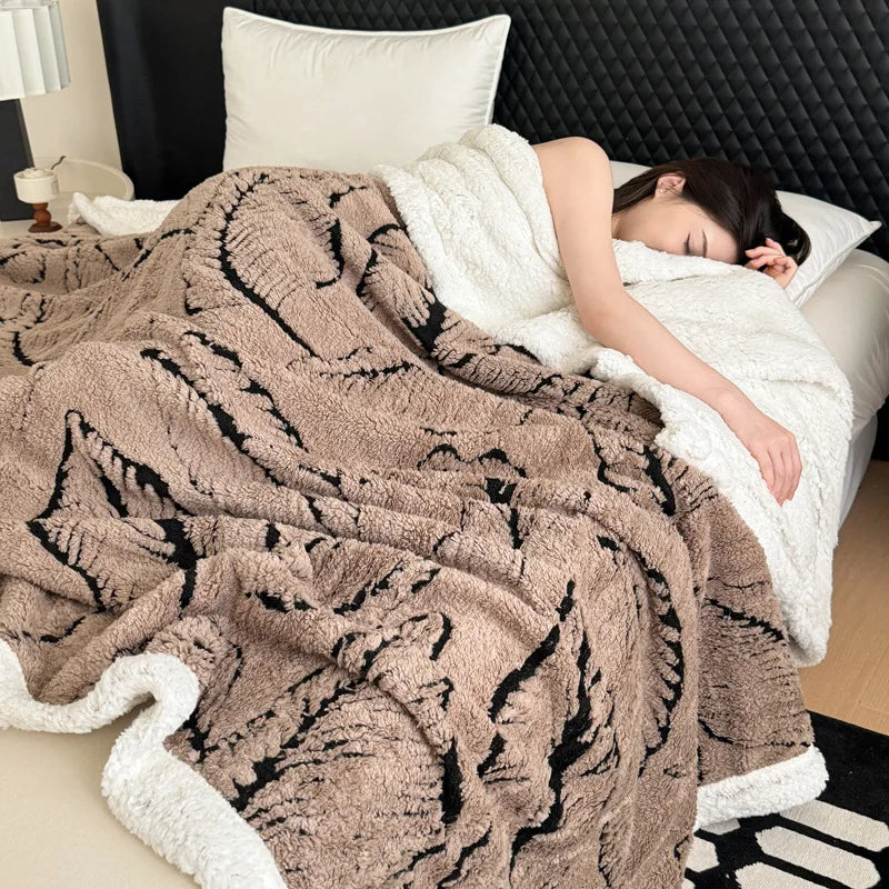 Afralia™ Leaf Jacquard Double-Layer Flannel Blanket for Sofa and Bed