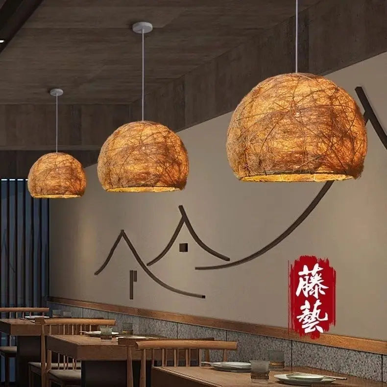 Afralia™ Handmade Rattan Bamboo Pendant Lamp for Creative Living Room Lighting