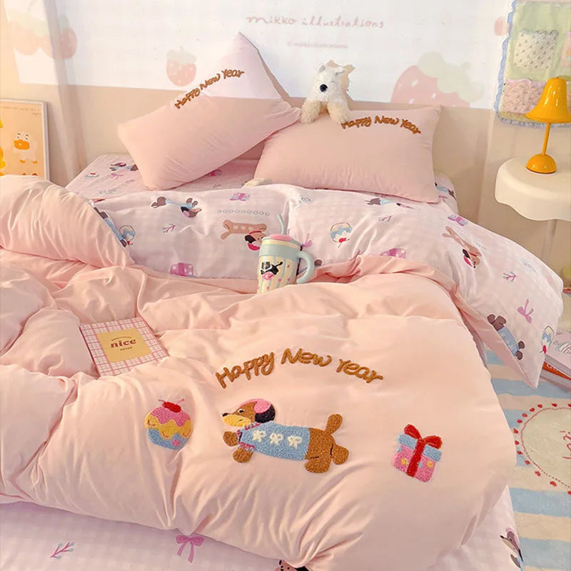 Afralia™ Cotton Bedding Set Cute Pattern Soft Comforter Single/Double Size Duvet Cover